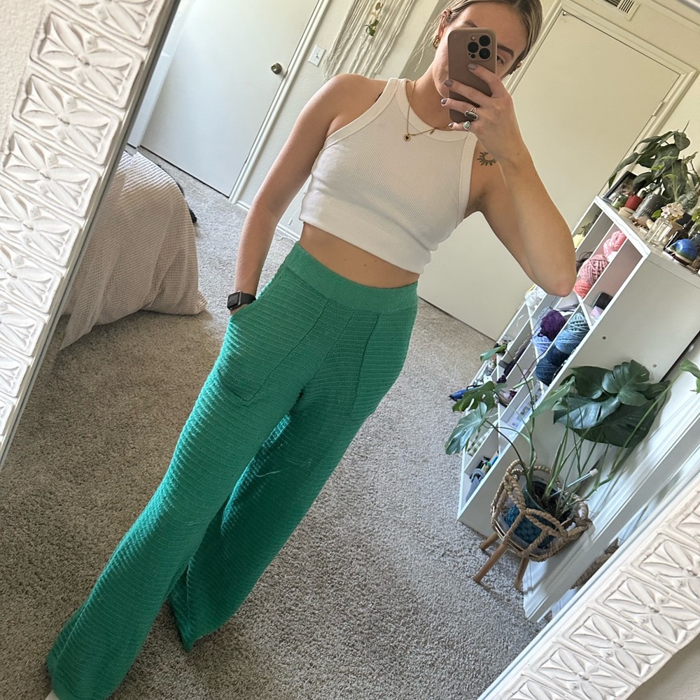 Princess Polly knit green wide leg pants size medium.